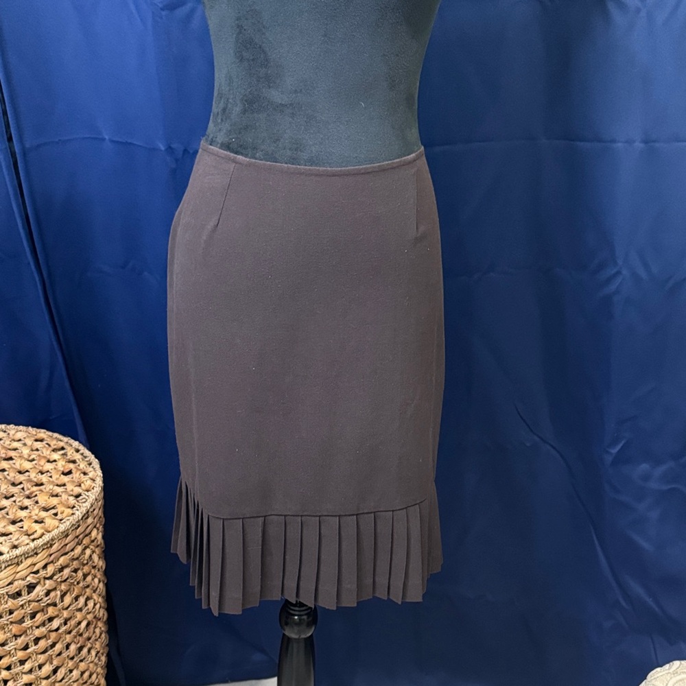 Courtenay Dark Brown Pencil Skirt with Pleated Detail